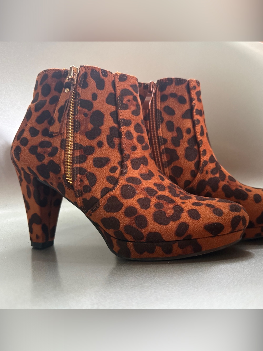 Allegra K Chunky Heel Platform Leopard Cheetah Ankle boots booties